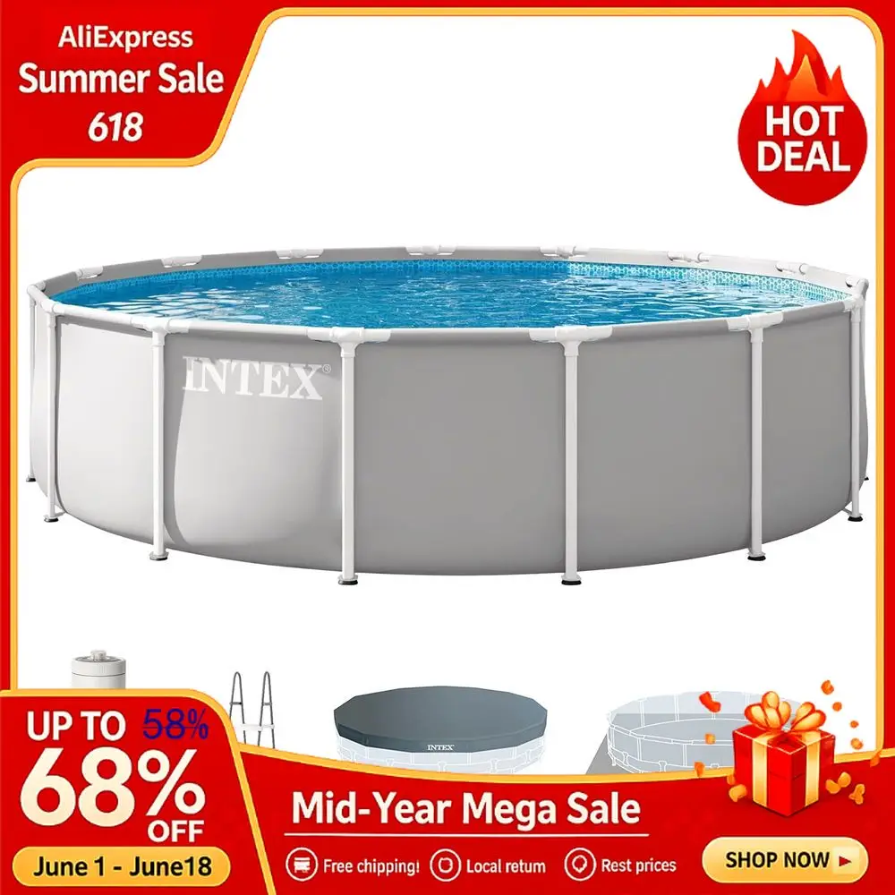 Prism Frame 15 ft x 42 in Above Ground Pool Set, Round Swimming Pool with Steel Frame, 1000 GPH Cartridge Filter Pump, Ladder,
