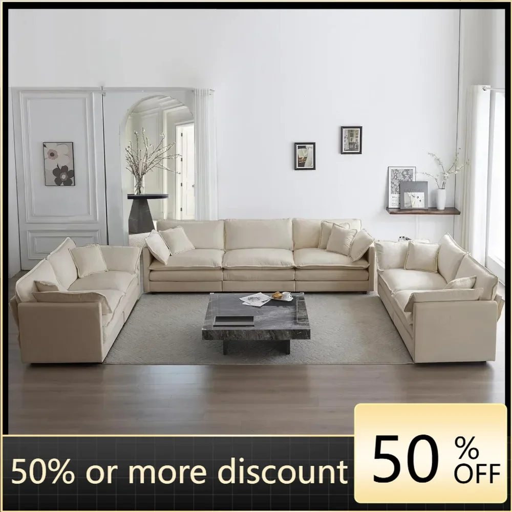 Luxury oversized 3-piece sofa set, 2-piece 2-seater and 1-piece 3-seater sofas, modern and comfortable cloud sofa set