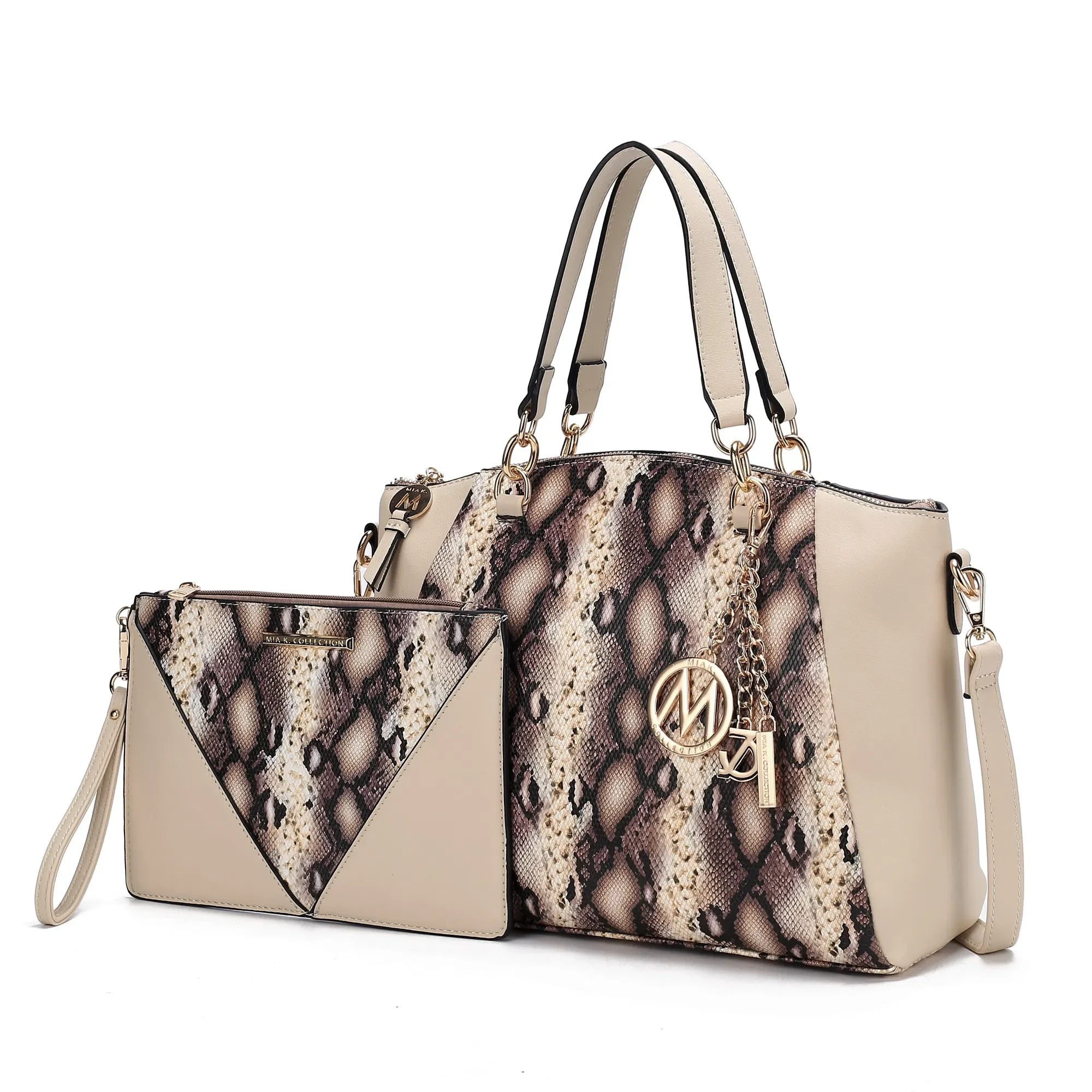 

MKF Collection Addison Beige Snake Embossed Women Tote Bag with matching Wristlet by Mia k