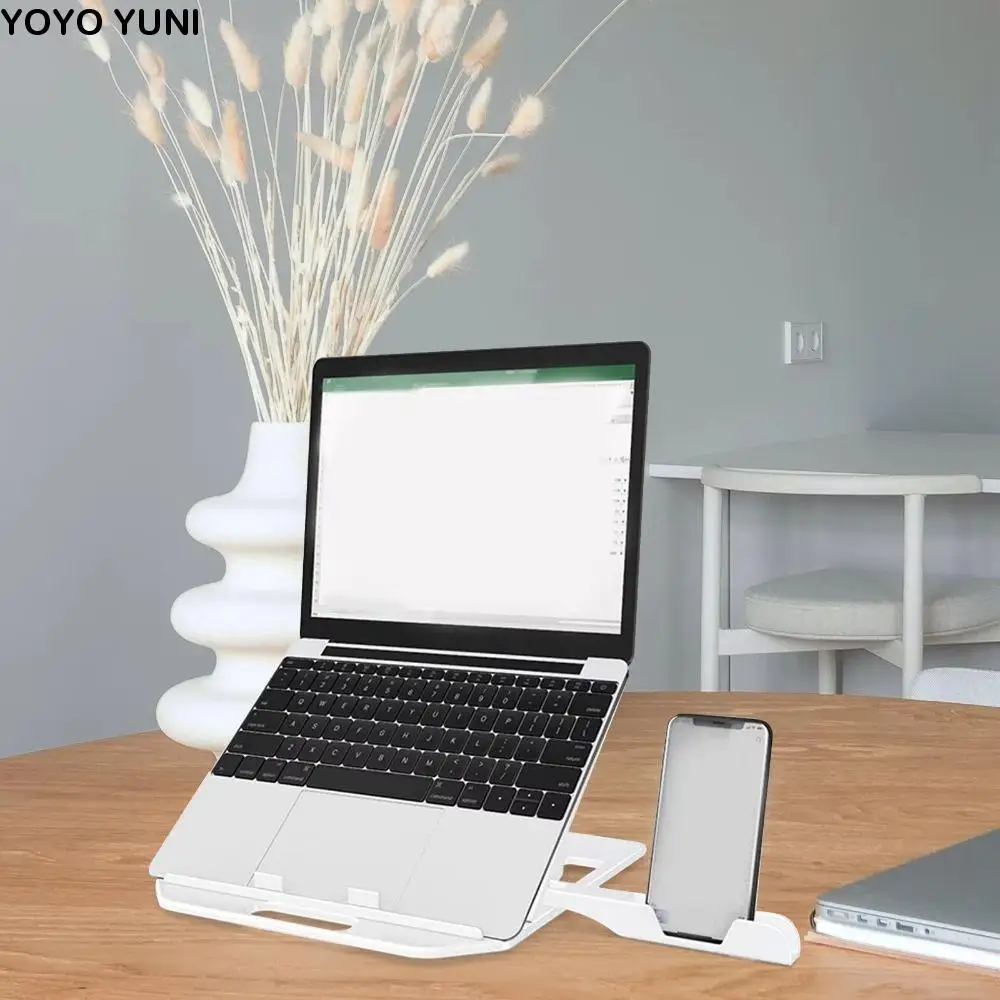 

Plastic Laptop Stand With Phone Holder Non Slip Desktop Holder Multiple Height Foldable Ergonomic Laptop Riser