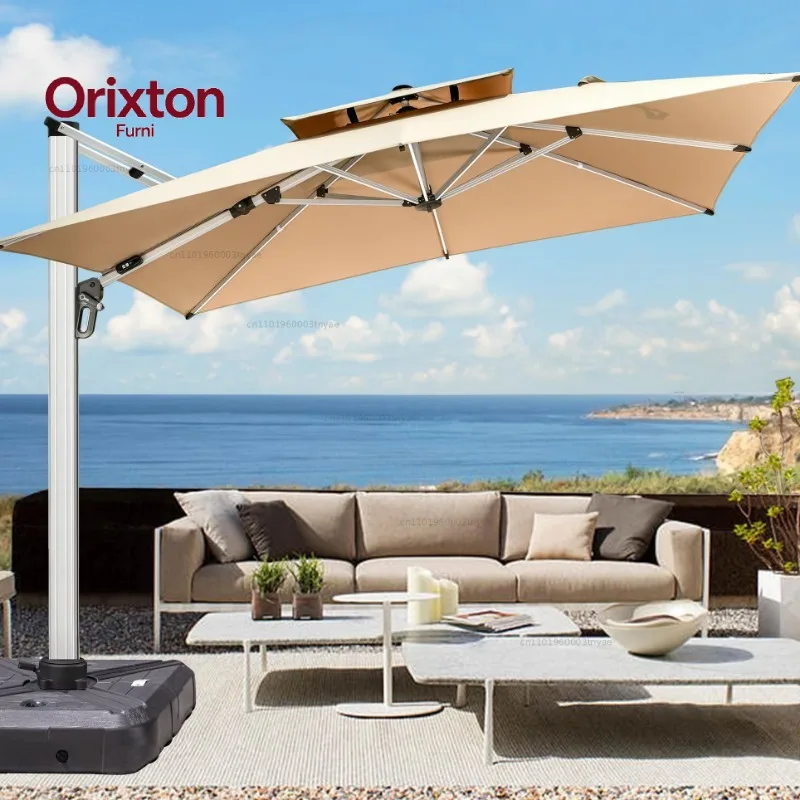 Commercial Grade 3x4m Cantilever Sun Umbrella - Waterproof LED Canopy & Sand-Filled Base for 5-Star Resorts/Restaurants