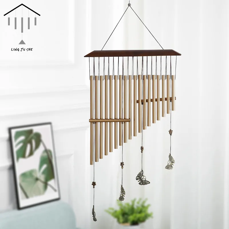 

European and American Classic Beech Wood Metal Aluminum Tube Wind Chime Hanging Decoration Craft Gift Home Store Decoration