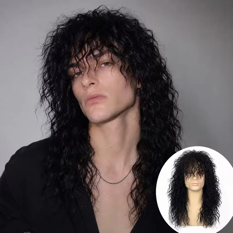 Men's Punk Long Curly Cos Wig European American Style Halloween Rock Party Wig
