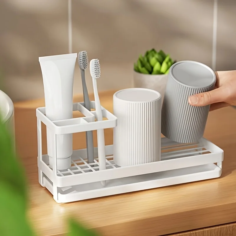 Stainless Steel Toothbrush Freestanding Bathroom Organizer for Toothpaste Products Rust-Resistant Toothbrush Toothpaste Holder