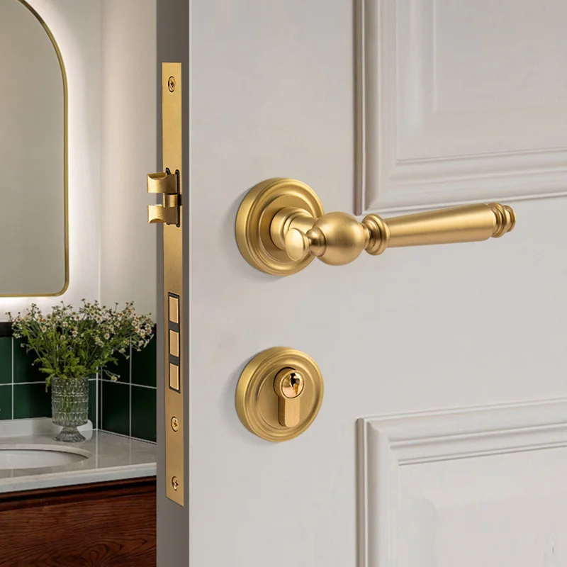 

Золотой внутренний рычажный замок, замок для дверной ручки спальни, твердая латунь, бесшумные механические/магнитные замки для деревянной двери