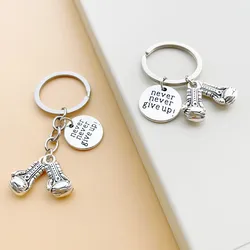 Cute never never give up! Boxing Gloves Key Chain Inspirational Boxer Sports Men Boy Keyring