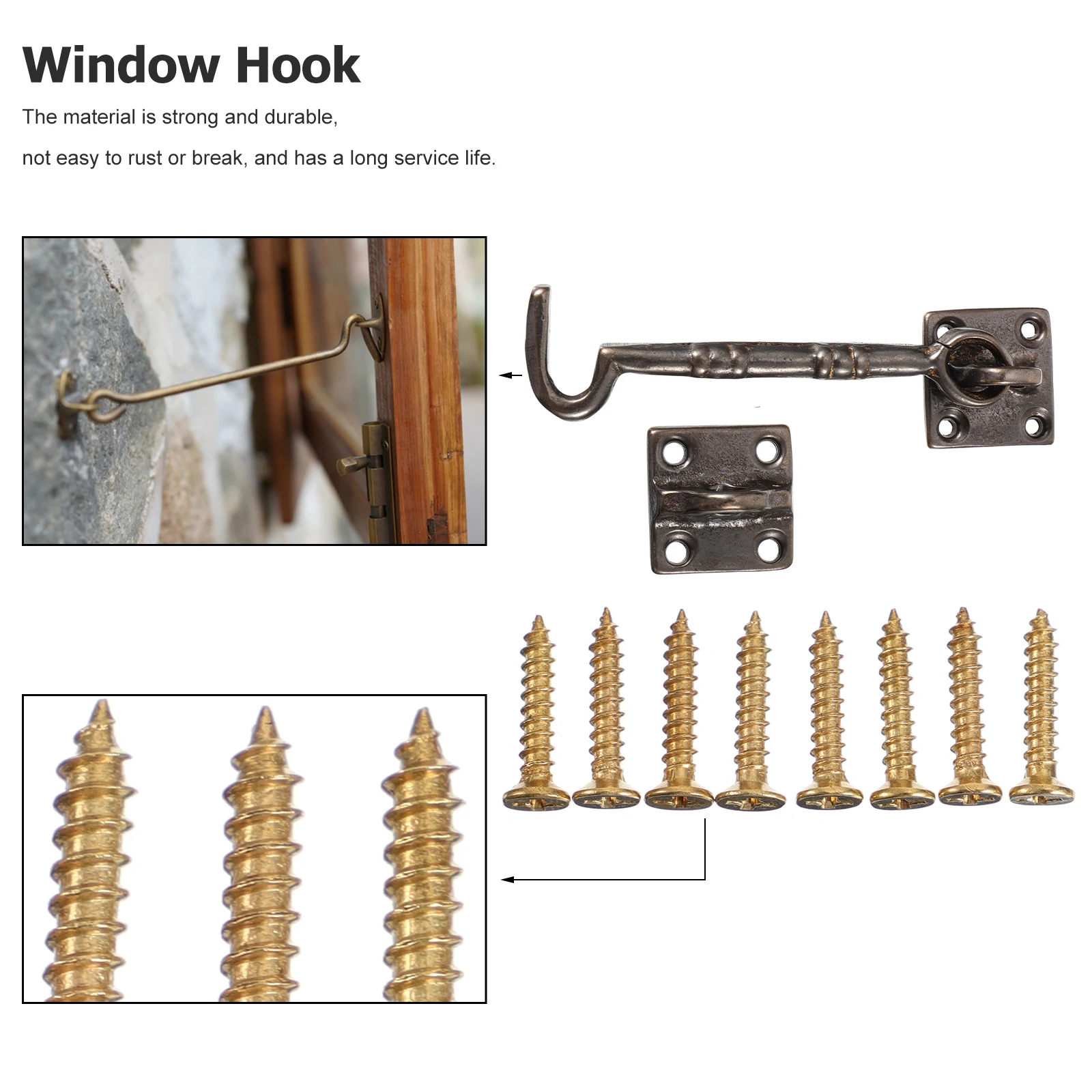

Copper Door Hooks Wind Hook Sliding Window Support Chinese Style Screws Lock Brass Hasp Strong Durable Anti Rust Easy Install