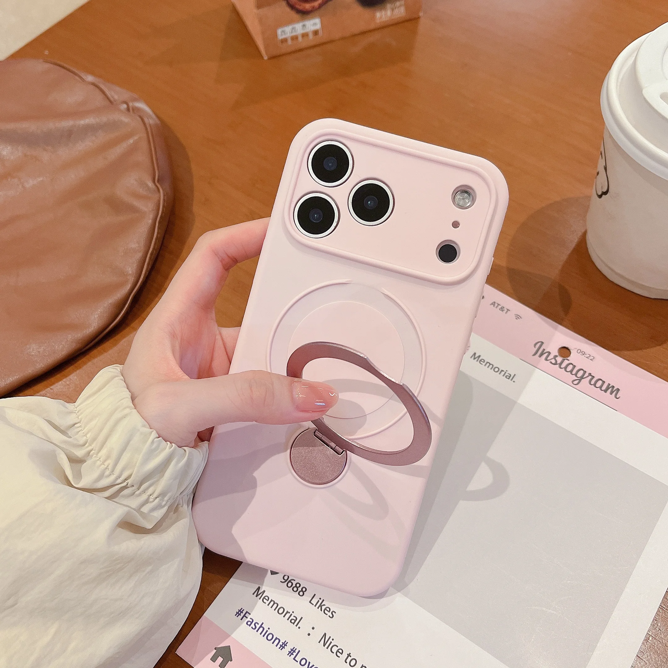 

Liquid Silicone Shockpoof For Magsafe Bracket Case For iPhone 17 16 15 14 13 Pro Max Magnetic Phone Holder Ring Stand Cover