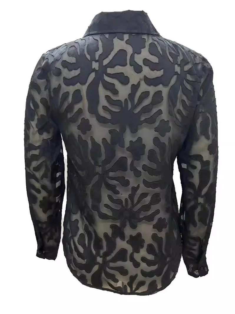 Mujer encaje ahuecado solapa irt Casual Sle largo Sve Flip Collar Top marca china Faion ropa Premium para mujer