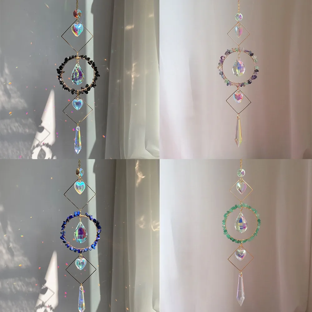 Colorful Star Moon Crystal Sun Catcher Stained Glass Balcony Yard Hanging Wind Chimes Party Decor Rainbow Prism