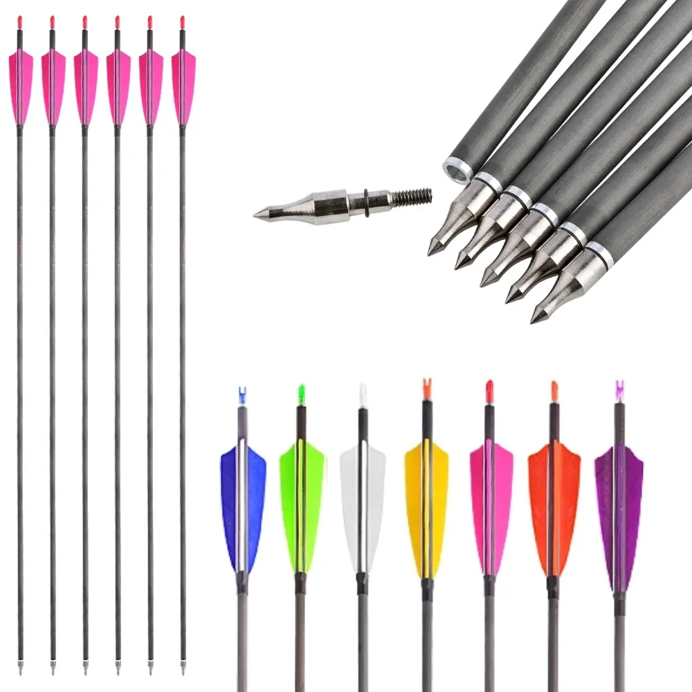 

35inch Carbon Arrow Spine400 Archery Arrows 4" Turkey Feather ID 6.2mm for Recurve Bow Compound Bow Hunting Shooting Targeting