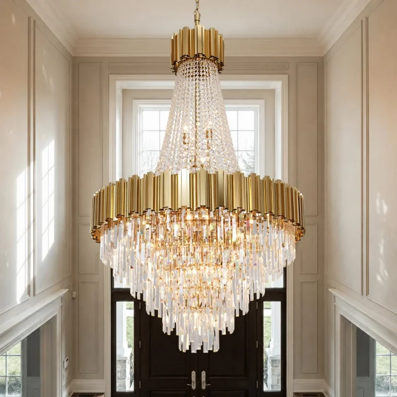 Golden Pendant Lamp Modern Crystal Pendant Lamp Circular Dining Room Pendant Lamp Ceiling Bedroom Living Room Entrance Lamp Led