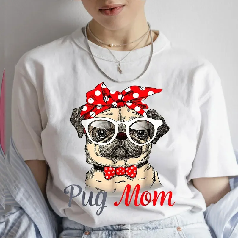 Pug Mom Print T-Shirt Women\'S Clothing Funny Cartoon Tee Tshirt Femme Dog Lover T Shirt Female Harajuku Tee Shirt Streetwear Y2k