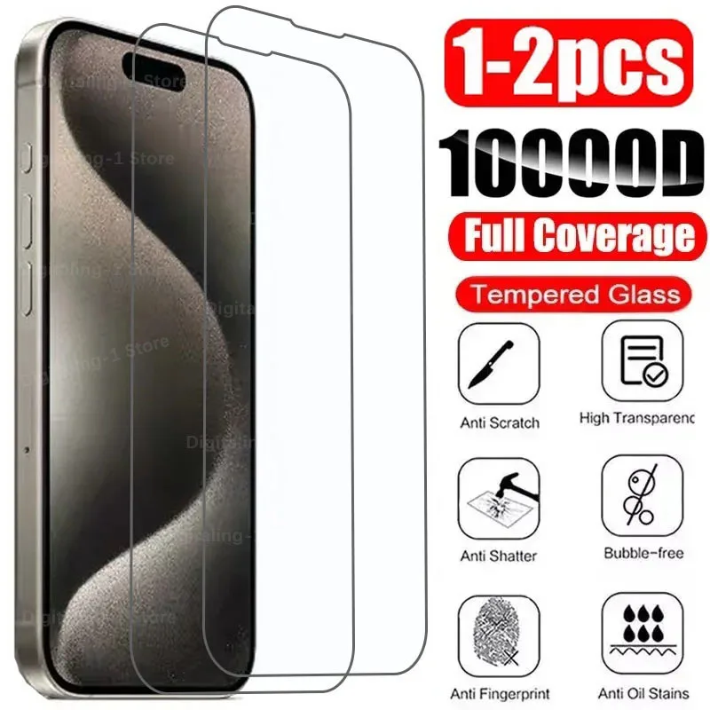 1-2Pcs Tempered 15 13 12 11 Pro Max Screen Protector For Iphone 12Mini 13Mini 7 8 14 Plus SE X XS XR Glass