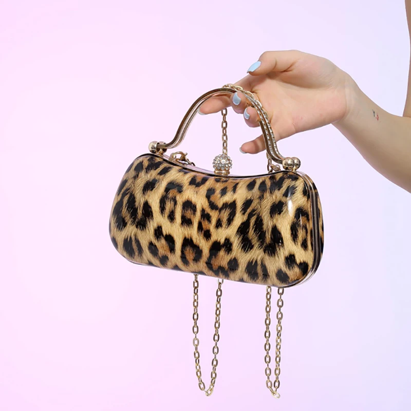 Leopard Print Evening Clutch New In Luxurious Designer TPU Hnadbag for Women Trend 2024 Crossbody Sling Purse Top Handle Wallet