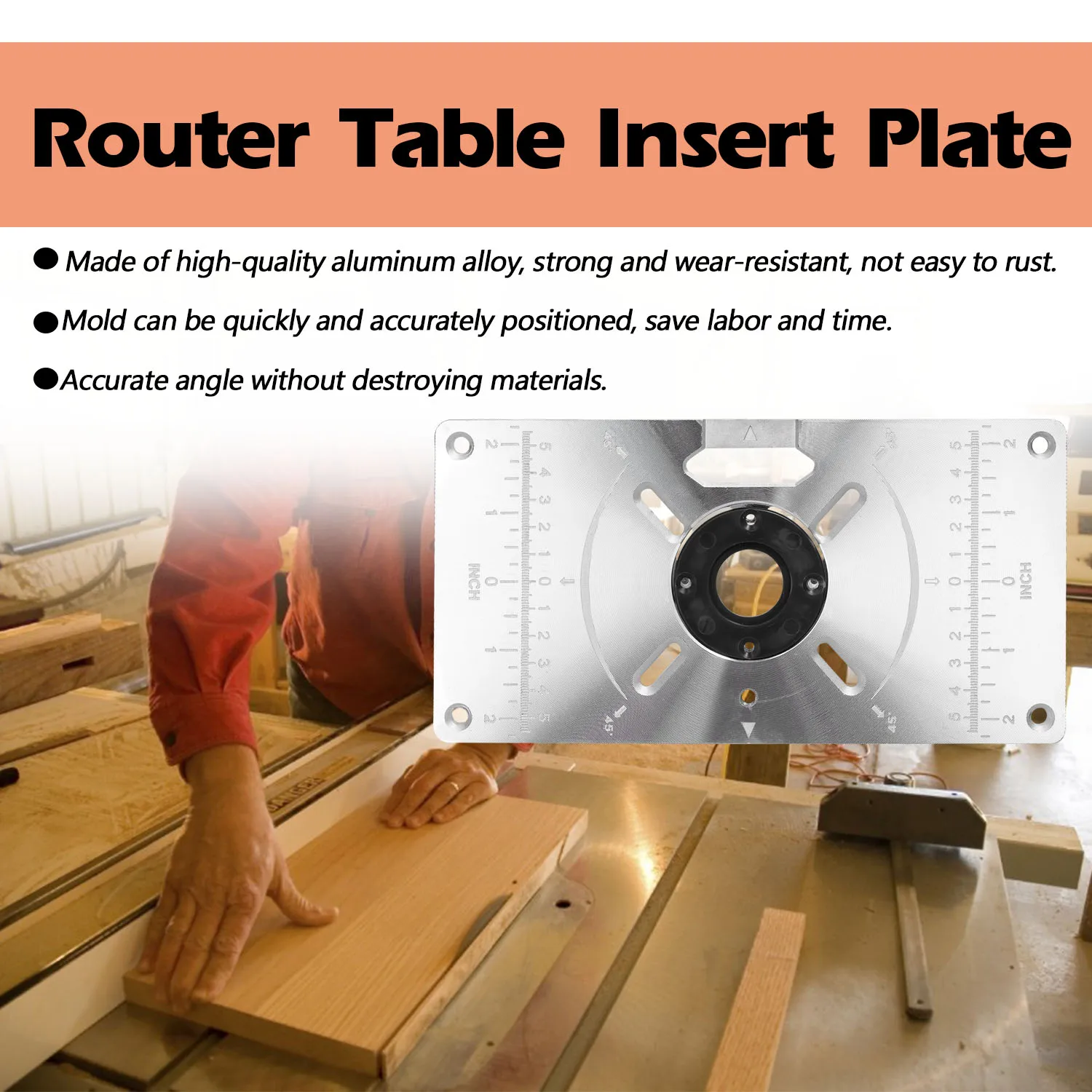 T Router Table Insert Plate Woodworking Benches Aluminium Wood Router Trimmer Models Engraving Machine Tupia Tools with 4 Rings