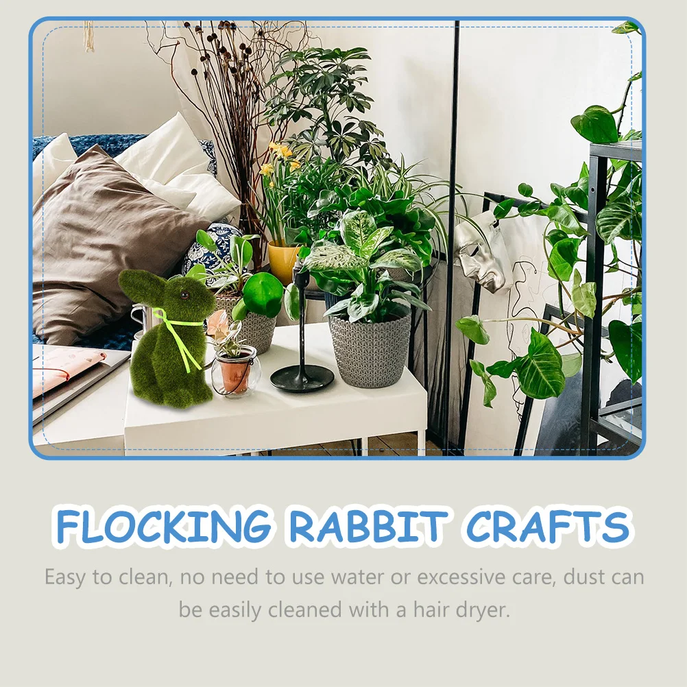 

3 Pcs Flocking Rabbit Crafts Green Medium Size Easter Bunny Decor Artificial Grass Figurines Home Garden nament