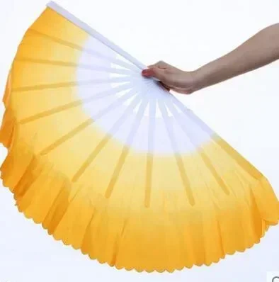 Extra Heavy Mulan Fan Belly Dance Fan  Double-leaf Magnolia West Lake Tai Chi Gradient Blue Clouds Props Plastic Handle Adults