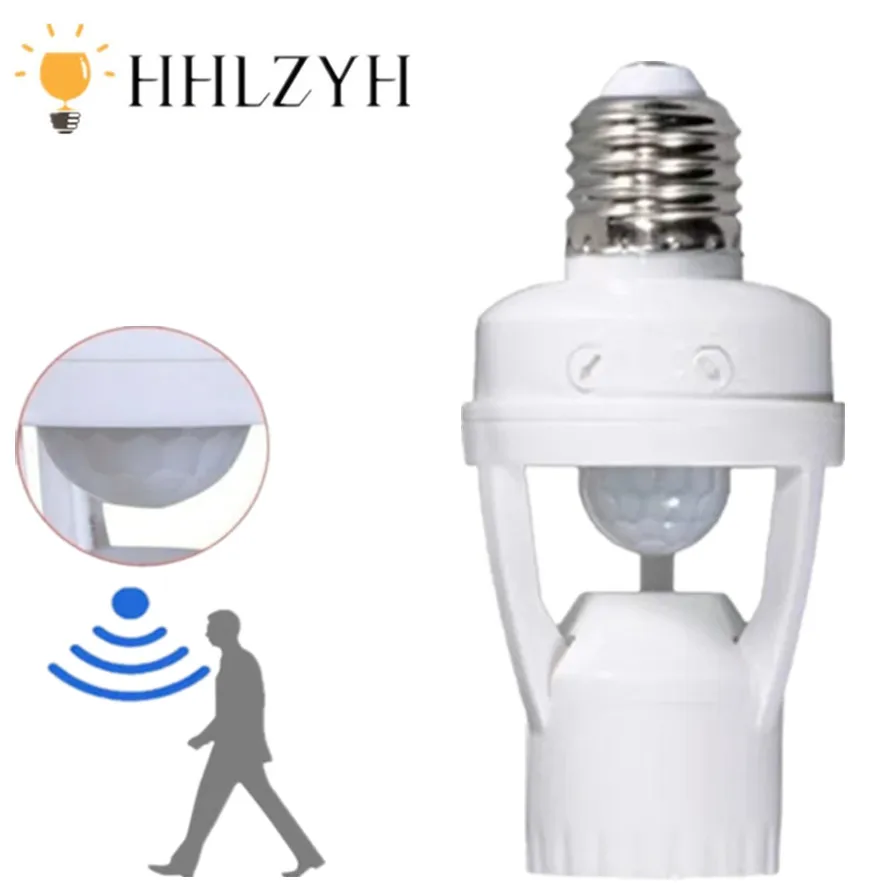 HHLZYH E27 PIR indukcja człowieka czujnik ruchu LED lampka nocna podstawa gniazda AC 110V-220V czas opóźnienia regulowany przełącznik 360 stopni