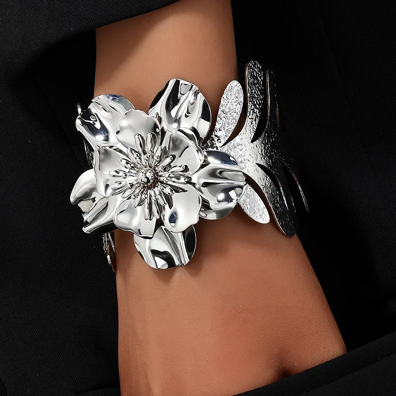 Personalized Leaf Ring Flower Metal Open Bracelet For Women Party Holiday Gift Fashion Jewelry AB019