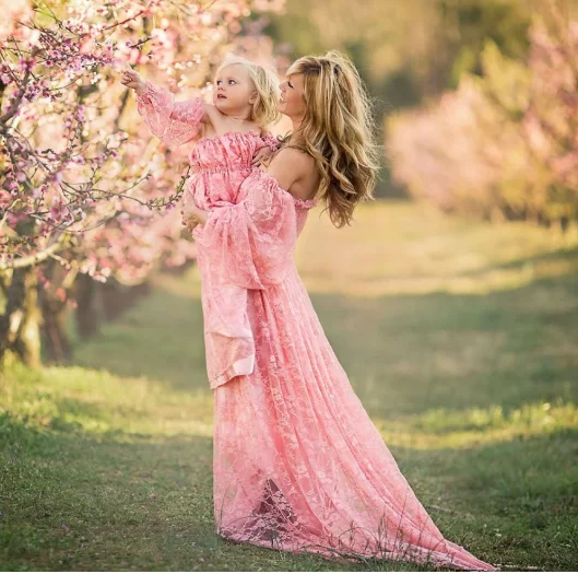 Vestido elegante de encaje sin tirantes para mujer, maxivestido de maternidad, accesorios de fotografía, Frente dividido, vestido largo, caliente