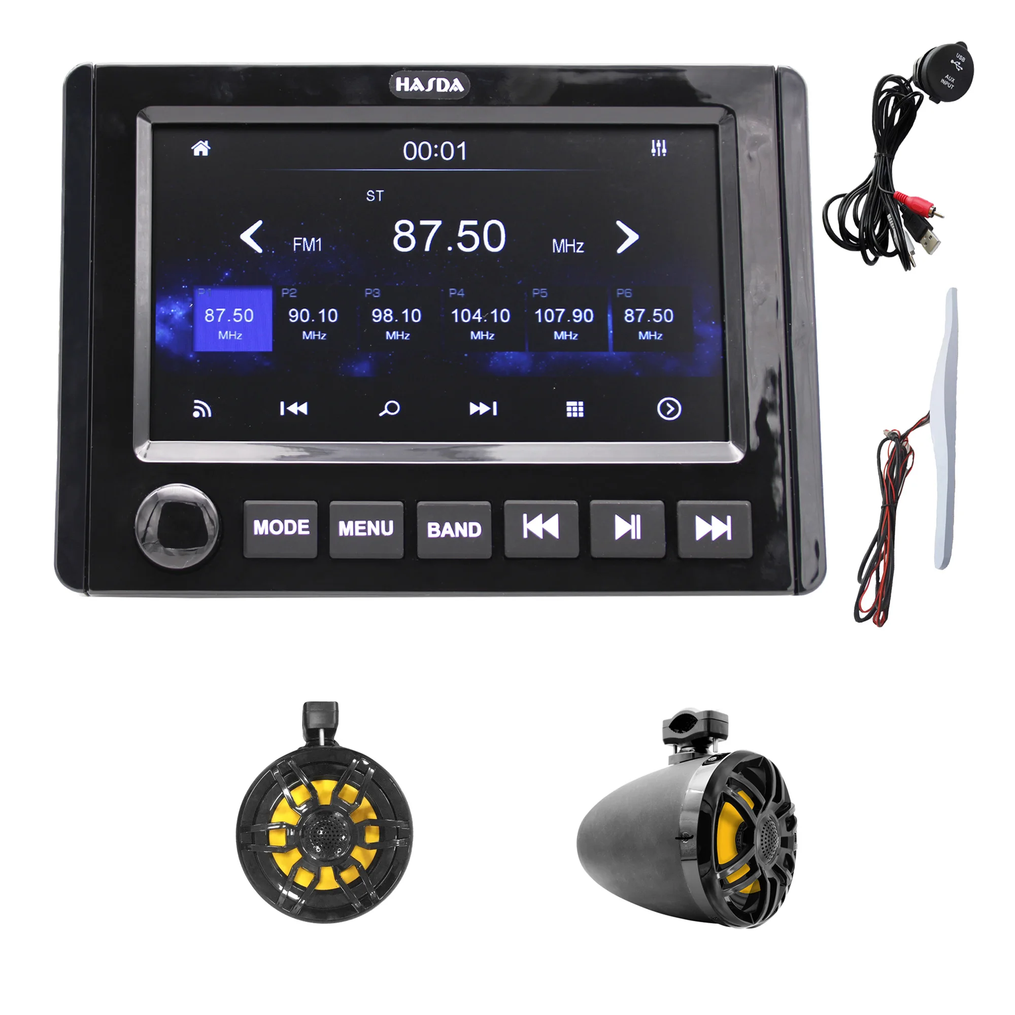 

HASDA Водонепроницаемые морские 8-дюймовые подвесные колонки H-6208 * 2 + Bluetooth MP3-радиоплеер H-305 + USB-кабель даты + костюм антенны