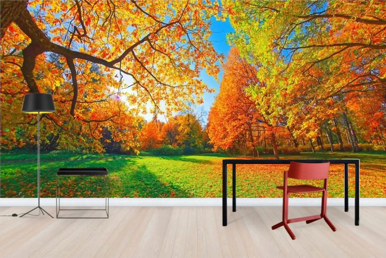 

Custom wallpaper photos Forest Path Orange tree Red Brown maple Leaf Nature scenery Sunset scenery Mural home decor 3d wallpaper