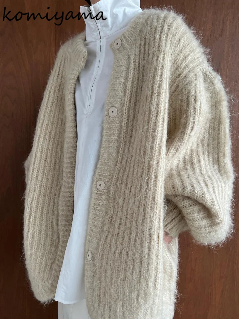 Spring Winter Warm Fashion Knitted Cardigan Mujer O Neck Long Sleeve Sweater Women Solid Color Loose Casual All Match Tops