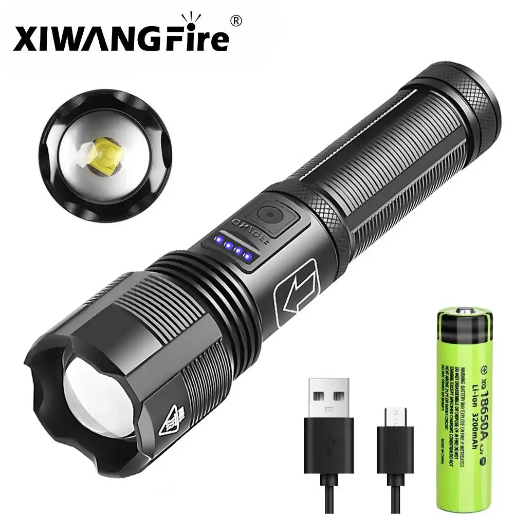 XHP70 Lamp Beads 3000 Lumens Super Bright Flashlight Rechargeable LED Flashlights Powerful Flashlight for Camping Emergencies