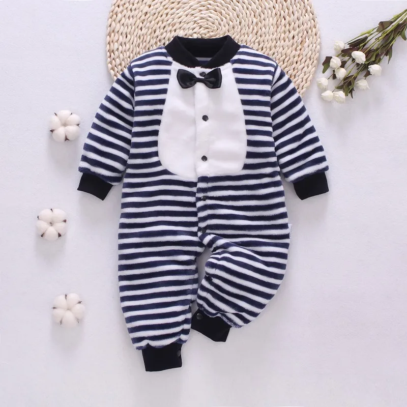 Baby Clothes Spring and Winter Short-sleeved Thick Clothing for Men and Women Flannel Warm One-piece Pajamas