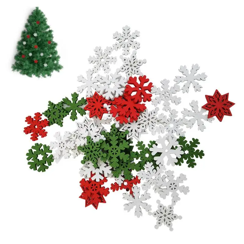 

50pcs Christmas Mini Wood Xmas Tree Buttons Snowflake Scrapbook Decoration DIY Craft Xmas Navidad Party Decorative Supplies