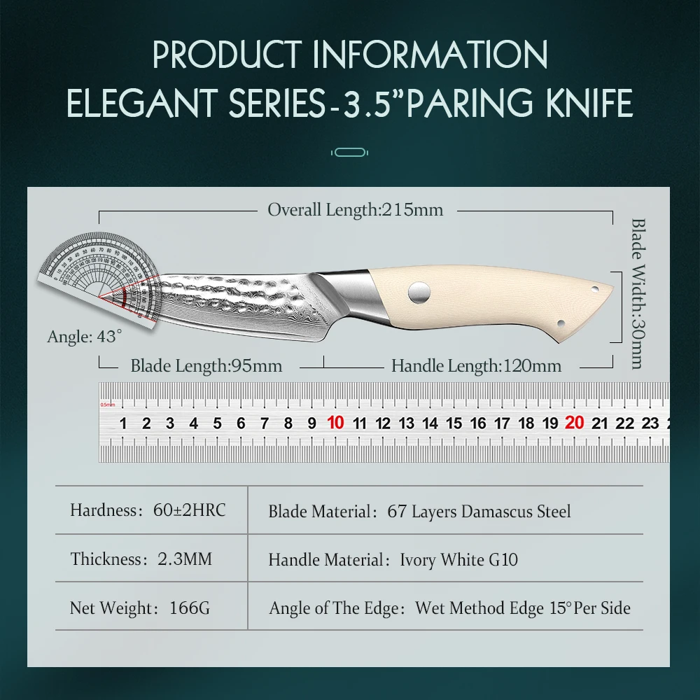 HEZHEN 3.5 Inch Paring Knife Damascus Steel Kitchen Knife Cooking Cutlery 2022 New Design Kitchen Tools Peeling Knife