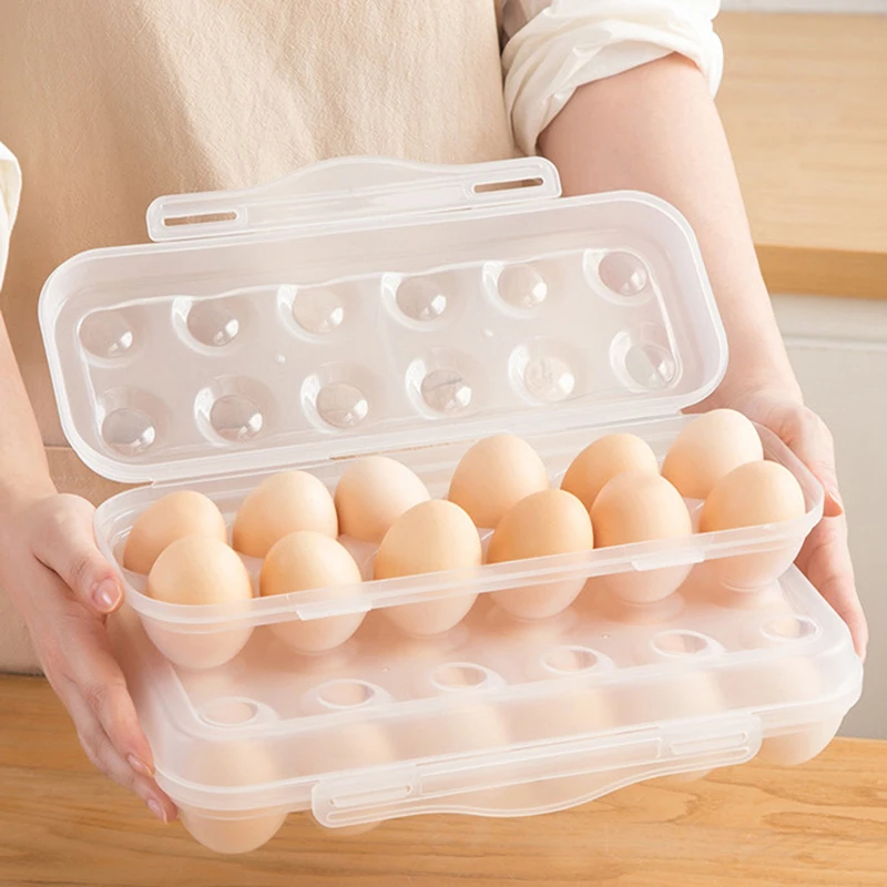 

1Pc 12/18 Grid Egg Storage Box With Lid Kitchen Refrigerator Egg Box Egg Drop Rack Household Fridge Egg Organizer Egg Tray