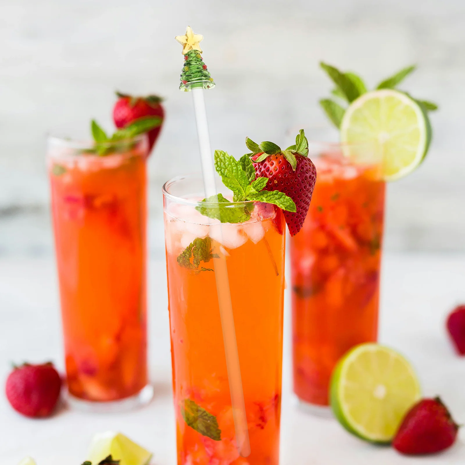 

Festive Tree Shaped Glass Stirrers Transparent Design Multi Purpose Drink Mixers for Holiday Parties Coffee Bars