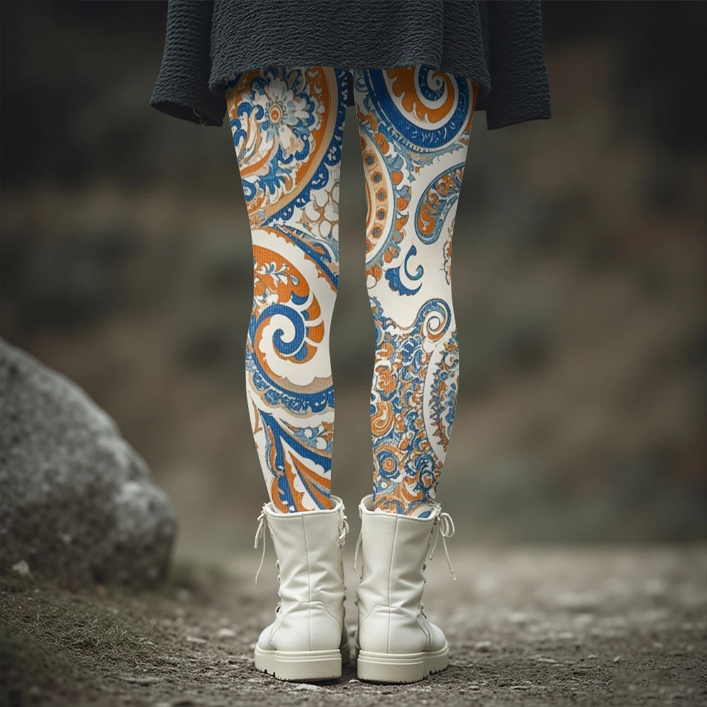 طباعة بيزلي خمر طماق الشتاء النسائية الدافئة سميكة الجوارب الحرارية أنيقة اليوغا الصالة الرياضية المشي لمسافات طويلة السفر ملابس غير رسمية يومية #2