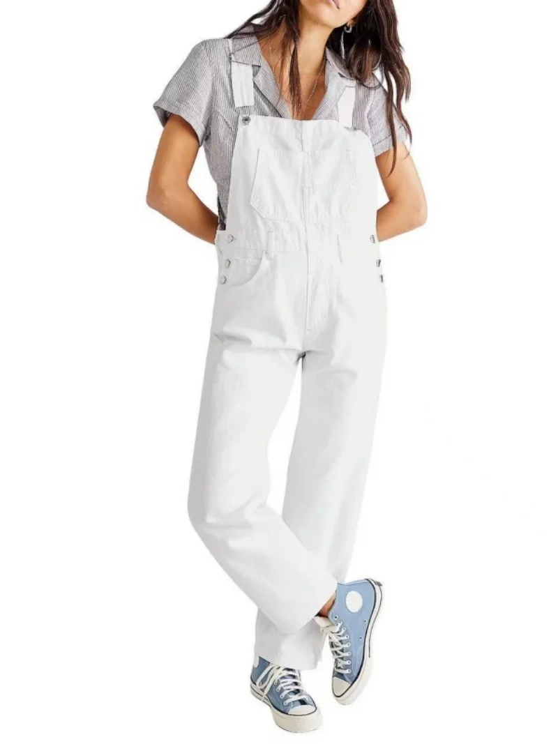 Streetwear Denim Overalls Summer Clothing Women Sleeveless Backless Straight Jeans Rompers Playsuits One Pieces Overalls Outfits