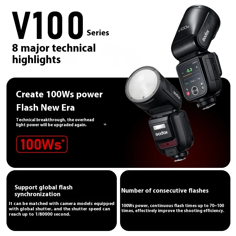 Godox V100 C/N/S/F/O TTL Li-ion Round Head On-Camera Flash 100Ws Beyond Limits V100S V100C V100N V100F V100O