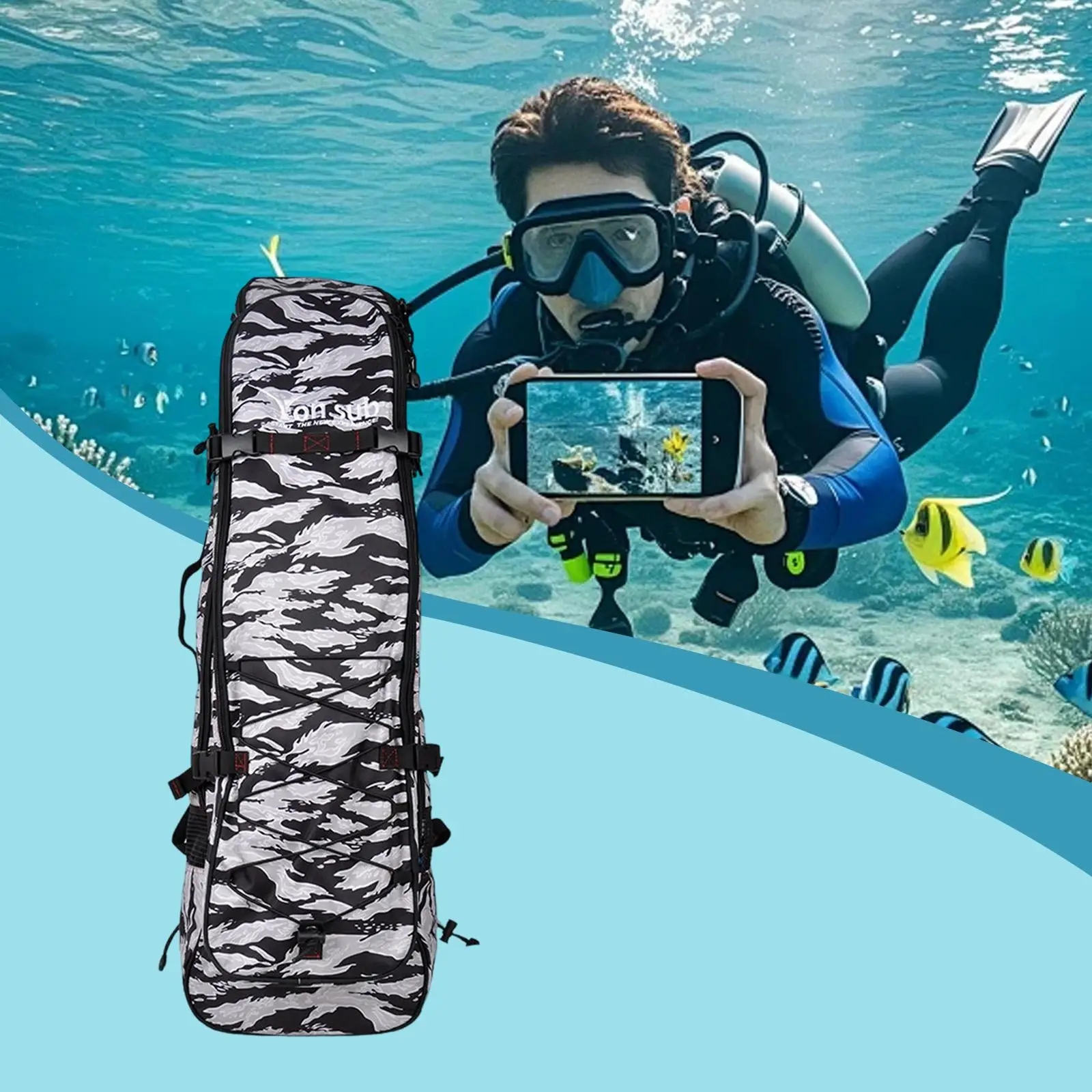 Diving Mesh Backpack Long Flippers Storage Bag Dry Wet Compartment Gear Carrier for Spearfishing Pool Beach