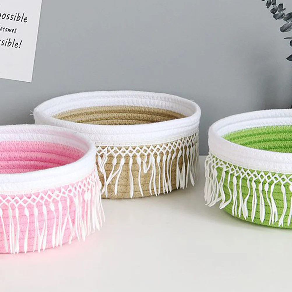

Cloth Cotton Thread Storage Basket Nordic Style Tassel Organizer Home Tabletop Sundry Container Reusable Simple Basket