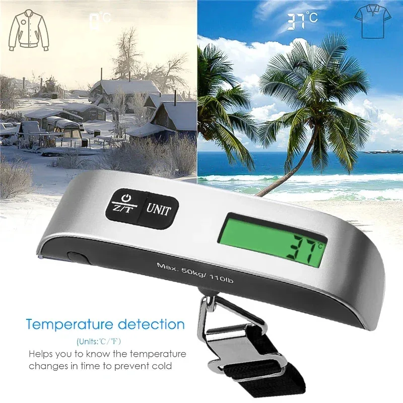 110lb/50kg Portable Hanging Luggage Scale - LCD Digital Electronic Weight Balance for Travel Suitcase & Baggage