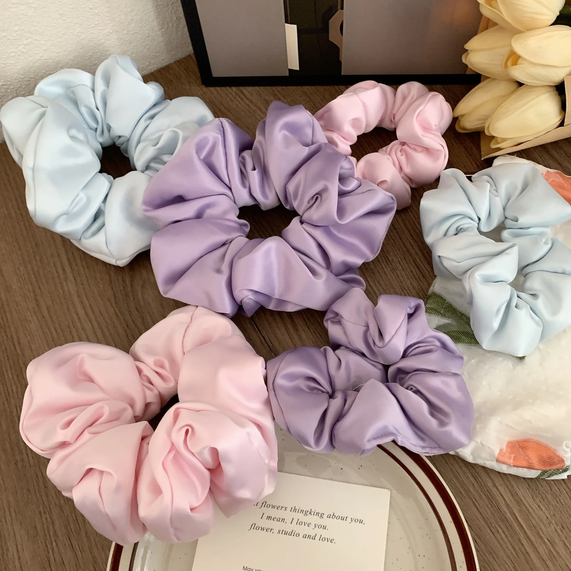 Wholesale Korean New Cream Colorful Hair Rope Matte Satin Solid Color Sponge Hair Cord Elastic Scrunchies For Woman Girls