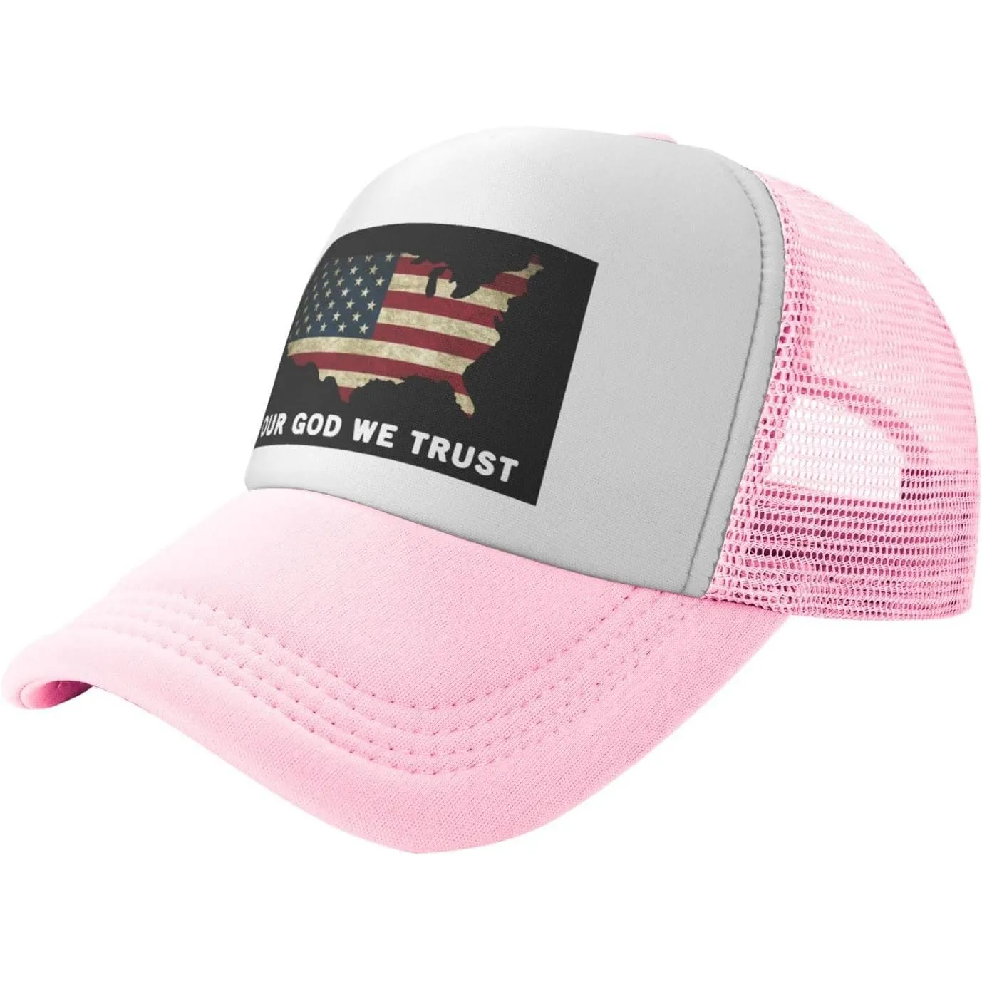 In God We Trust USA Map American Flag Trucker Hat Mesh Snapback Cap Adjustable