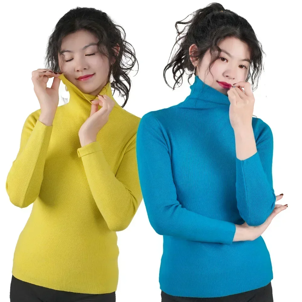 3Pcs Women's Thermal Sweaters Winter Thick Warm Jumpers Tops Choker High Collar Solid Undershirts Long Sleeve Pullovers Female