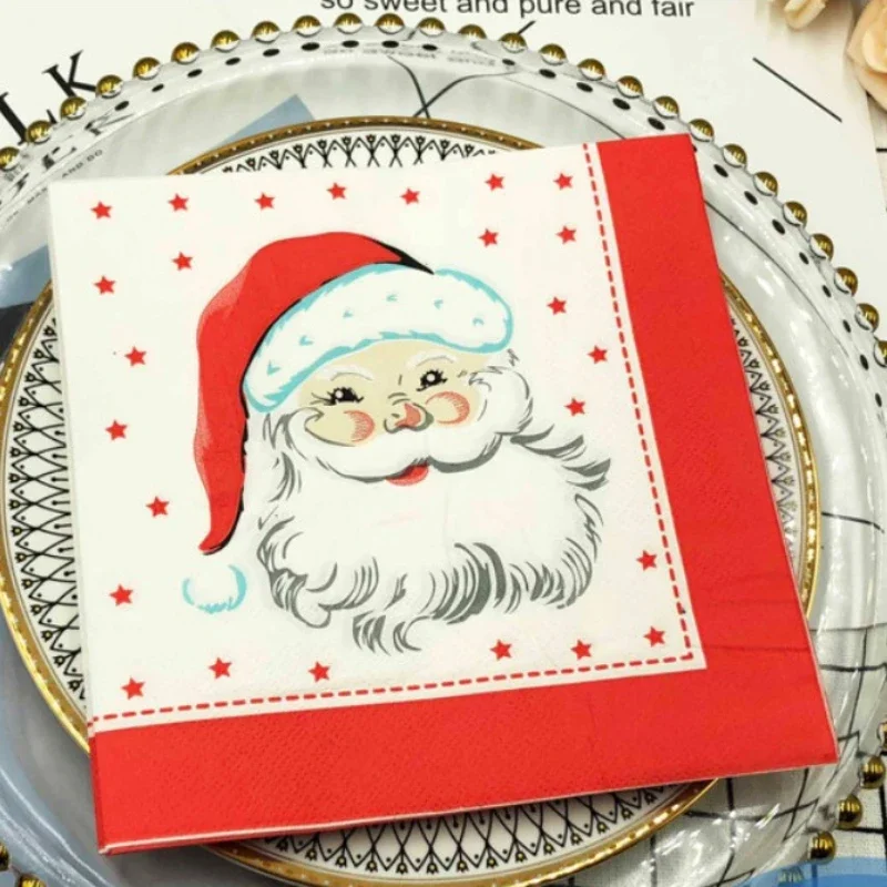 Colorful Printed Tissue Paper Santa Claus Cute White Beard Colorful Napkins Hotel Festival Party Tissue Paper Christmas Tissue