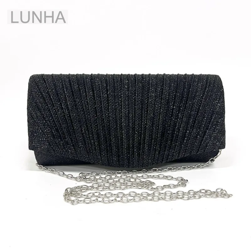 

Women's Evening Clutch Bag with Chain Strap Top Handle Flap Closure Pure Color Stripe Design for Parties and Weddings