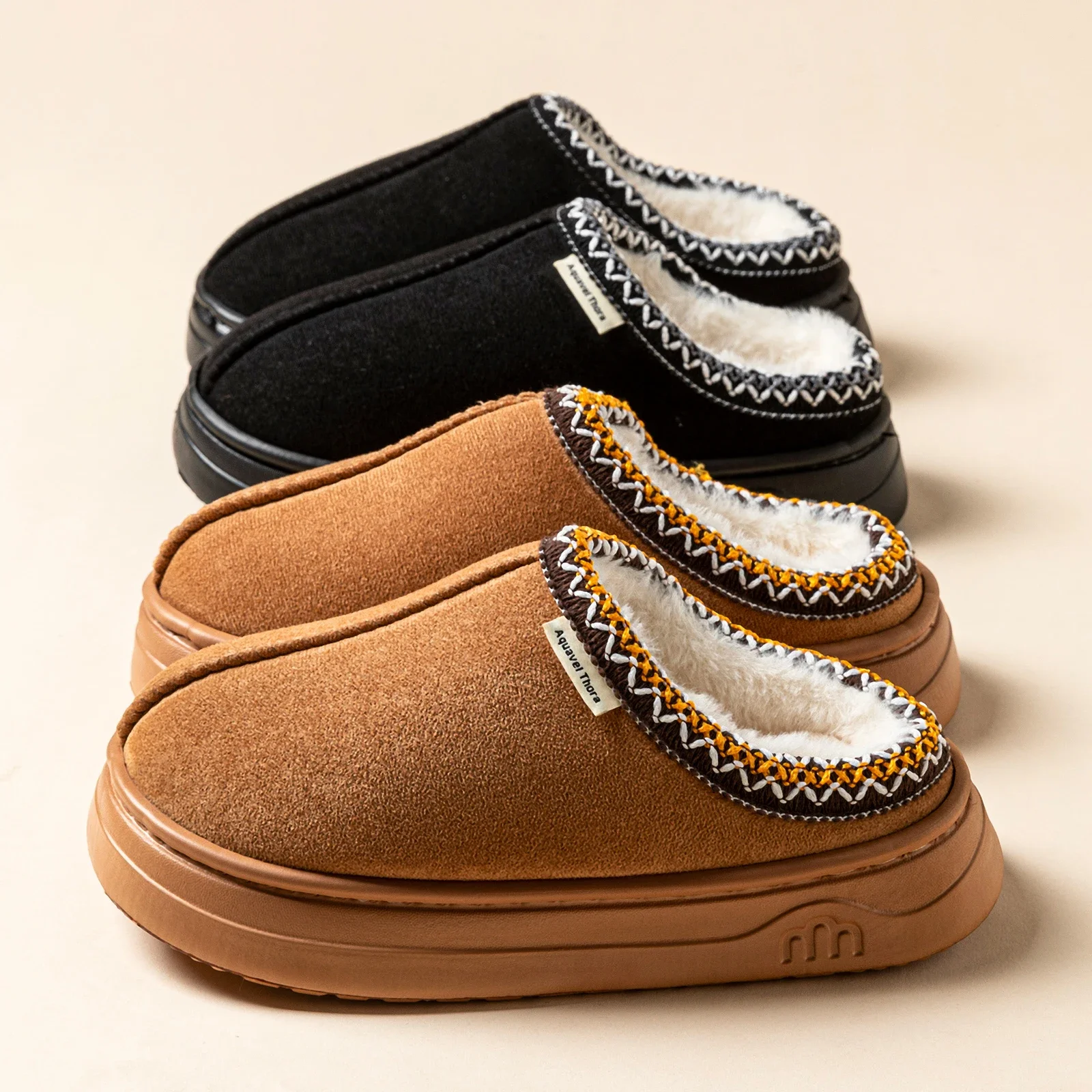 

Couples Bedroom Girl's Winter Leisure Plush Slippers Warm Home Fashion Simple Soft Sole Women's Non-slip Fuzzy Indoor Shoes