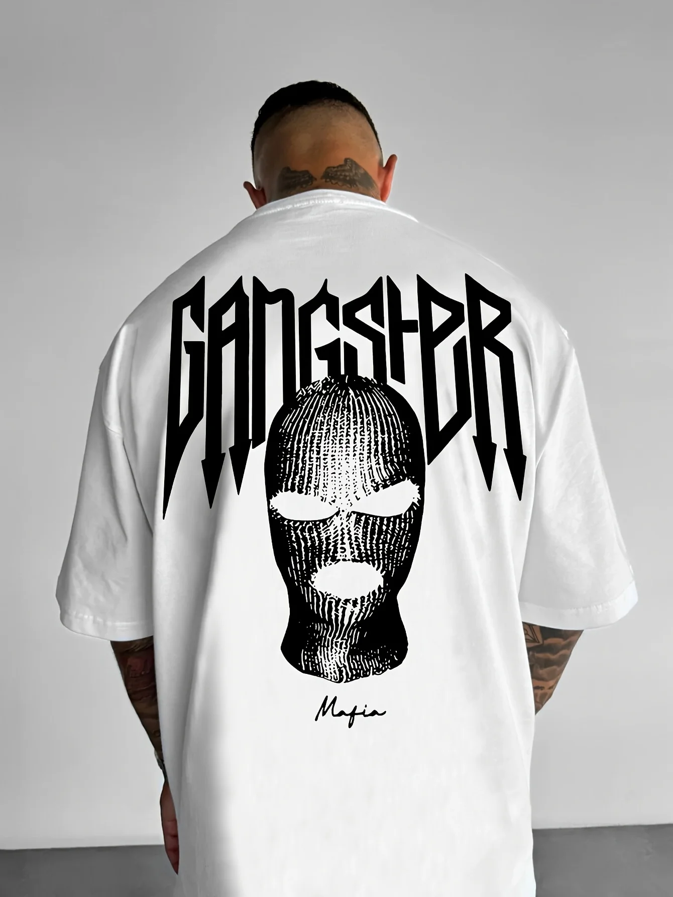 تي شيرت رجالي بنمط الشارع - طباعة هندسية بنية وأسود، قماش محبوك مسامي، تي شيرت كاجوال