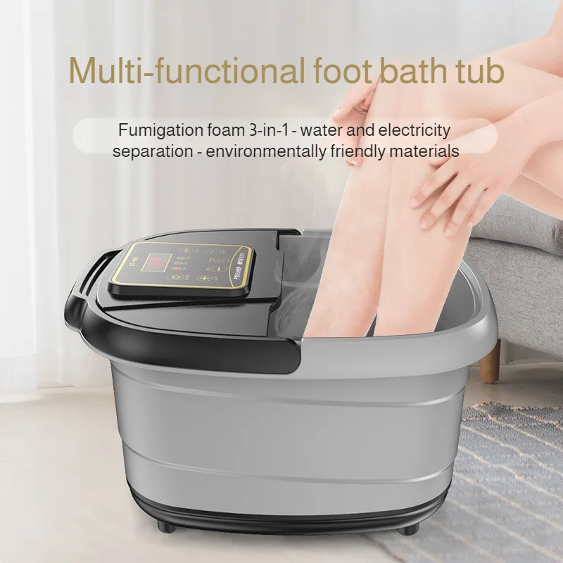 حمام القدم المنزلي الأوتوماتيكي بالكامل، حمام القدم، حمام القدم القابل للطي، دلو تدليك، وسادة الركبة، درجة حرارة ثابتة بالكامل، تسخين القدم