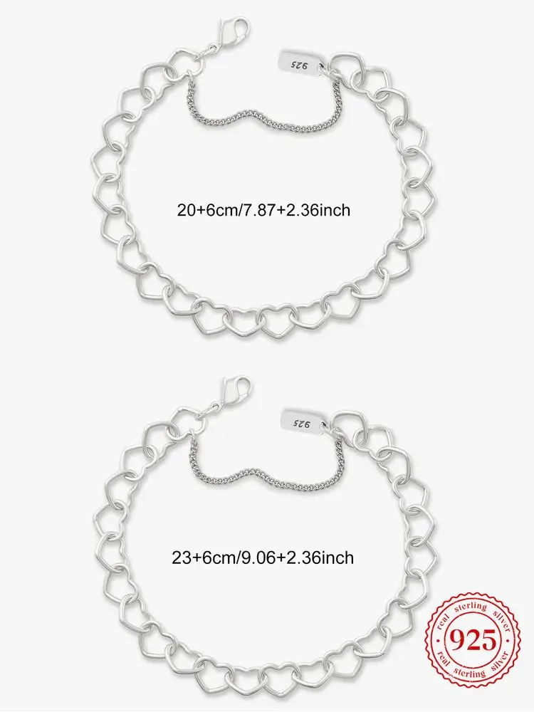 925 Sterling Silver  Vintage Love Heart Map Bracelet Fit DIY Pendant Gift Anniversary Party High Quality Jewelry