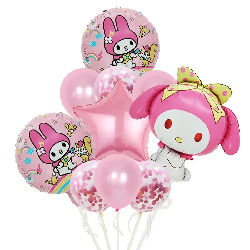 10PCS Sanrio Melody Cinnamoroll Themed Balloon Set Aluminum Foil Party Balloons for Birthday, Christmas, Halloween, Mardi Gras